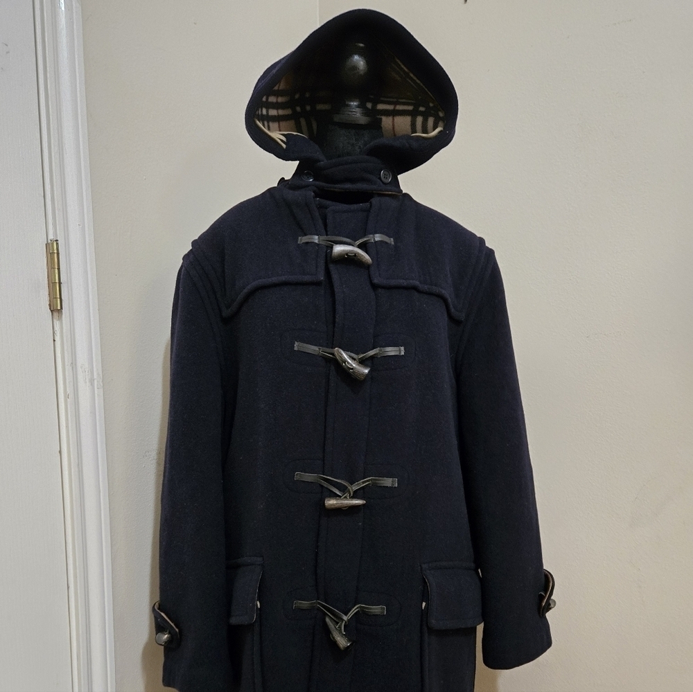 Womens Burberry Over Sized Navy Blue Wool Duffle Coat Sz M